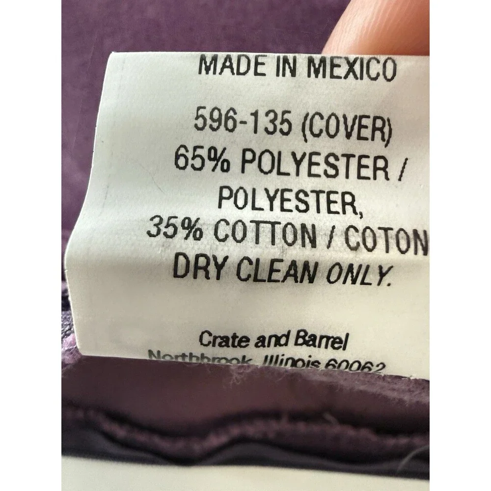 Crate & Barrel Tempo Amethyst Velvet 20x20 Decorative Pillow W/ Feather Insert